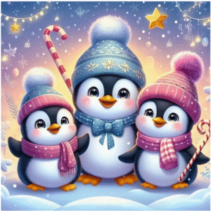 Diamantové malování 3 vánoční tučňáci