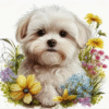 Diamantové malování Pejsek s květinami
