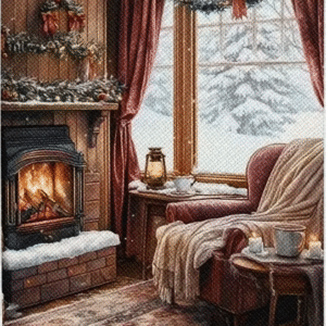 Diamantové malování Zátiší s krbem