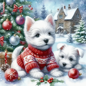 Diamantové malování Pejsci s ozdobami