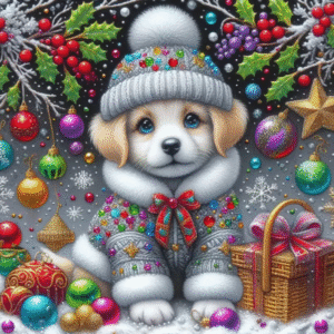 Diamantové malování Pejsek s čepicí