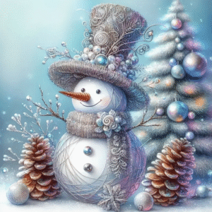 Diamantové malování Stříbrný sněhulák