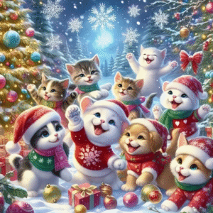 Diamantové malování Kočky se sněhovými vločkami