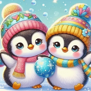 Diamantové malování Tučňáci s vánoční ozdobou